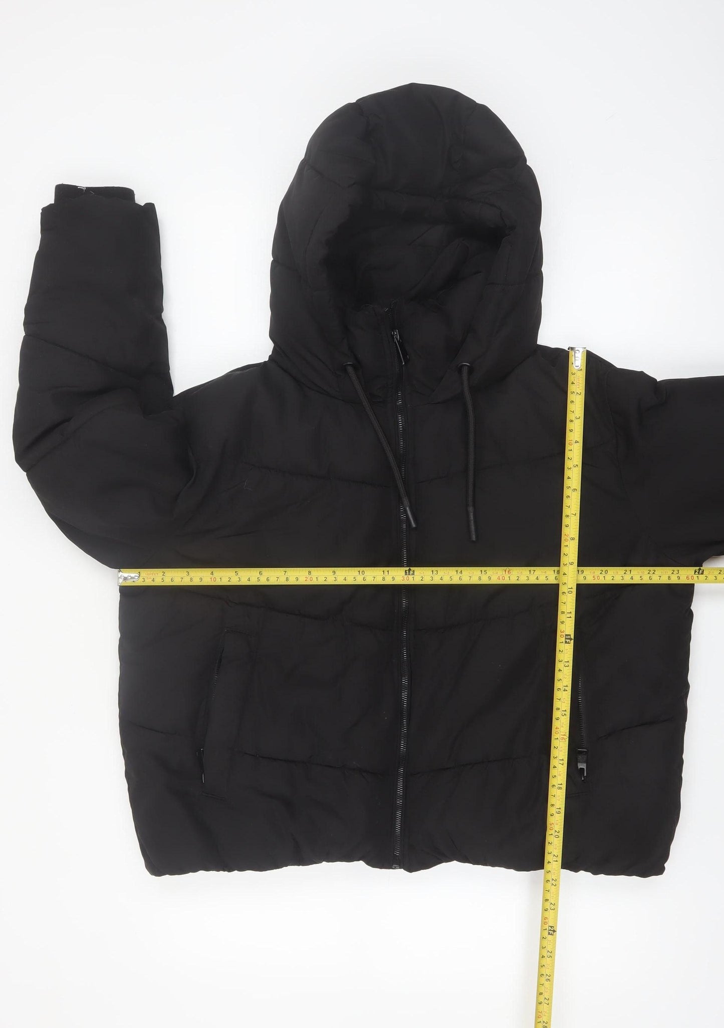Zara Women Black Puffer Jacket Hooded Size 12 Polyester Short Winter Coat