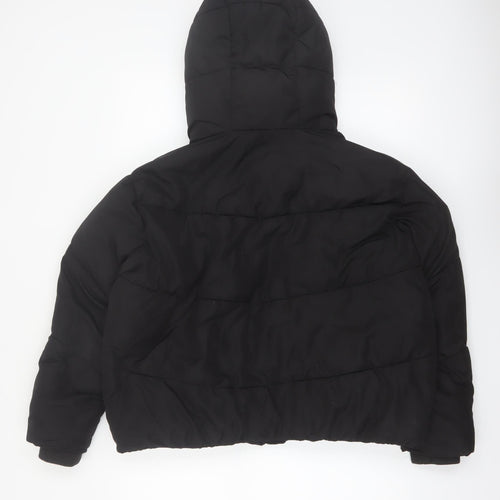 Zara Women Black Puffer Jacket Hooded Size 12 Polyester Short Winter Coat