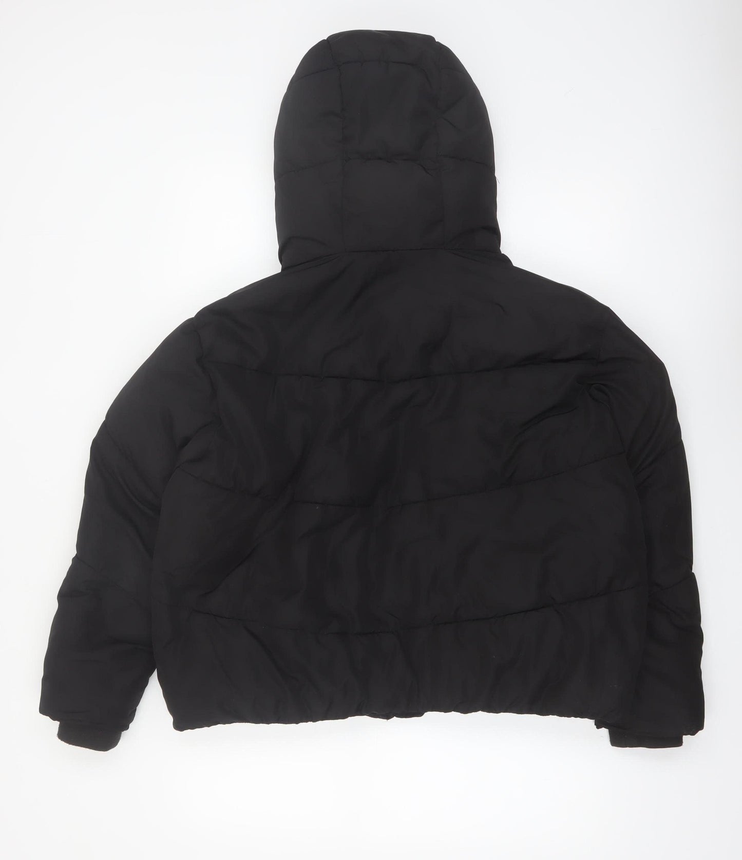 Zara Women Black Puffer Jacket Hooded Size 12 Polyester Short Winter Coat
