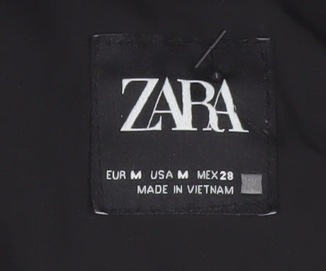 Zara Women Black Puffer Jacket Hooded Size 12 Polyester Short Winter Coat
