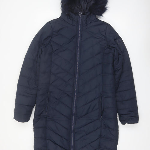Regatta Women's Blue Long Puffer Coat Size 12 Hooded Winter Jacket