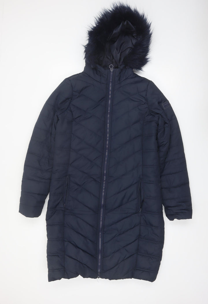 Regatta Women's Blue Long Puffer Coat Size 12 Hooded Winter Jacket