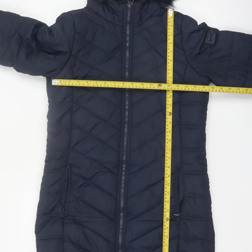 Regatta Women's Blue Long Puffer Coat Size 12 Hooded Winter Jacket