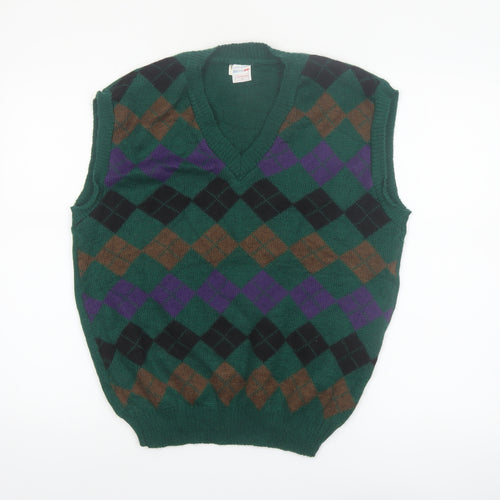 Steeve Men's Green Argyle Wool V-Neck Sleeveless Vest M