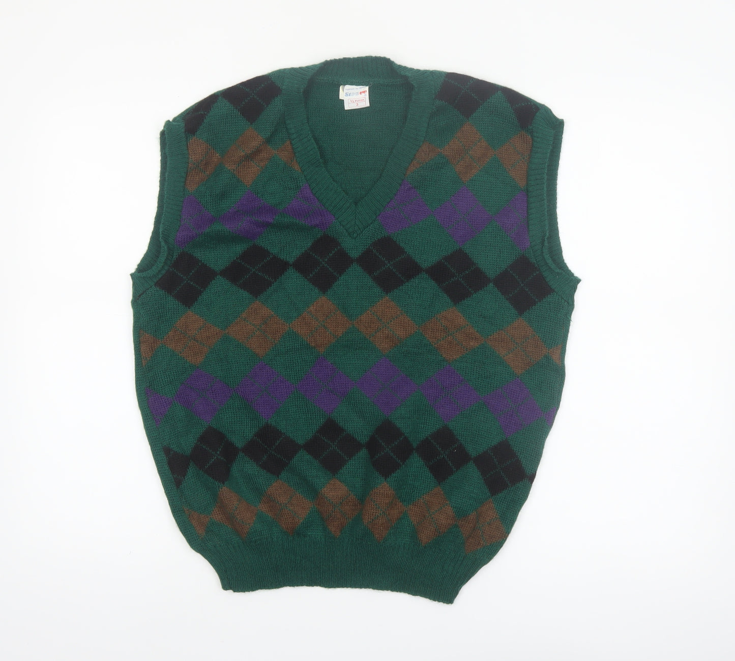Steeve Men's Green Argyle Wool V-Neck Sleeveless Vest M