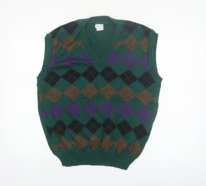 Steeve Men's Green Argyle Wool V-Neck Sleeveless Vest M