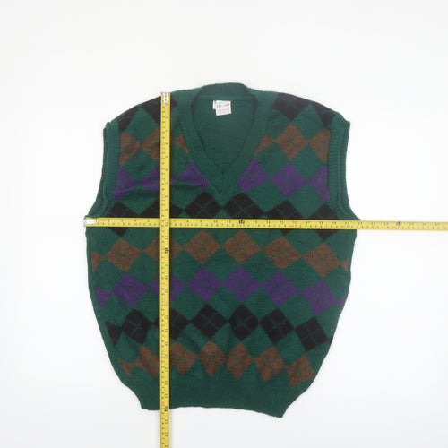 Steeve Men's Green Argyle Wool V-Neck Sleeveless Vest M
