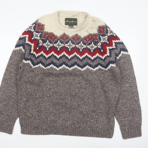 Eddie Bauer Men's Multicoloured Fair Isle Wool Blend Crew Neck Jumper XL