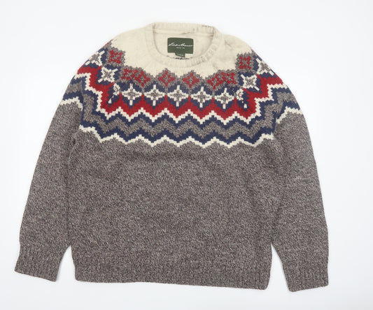 Eddie Bauer Men's Multicoloured Fair Isle Wool Blend Crew Neck Jumper XL