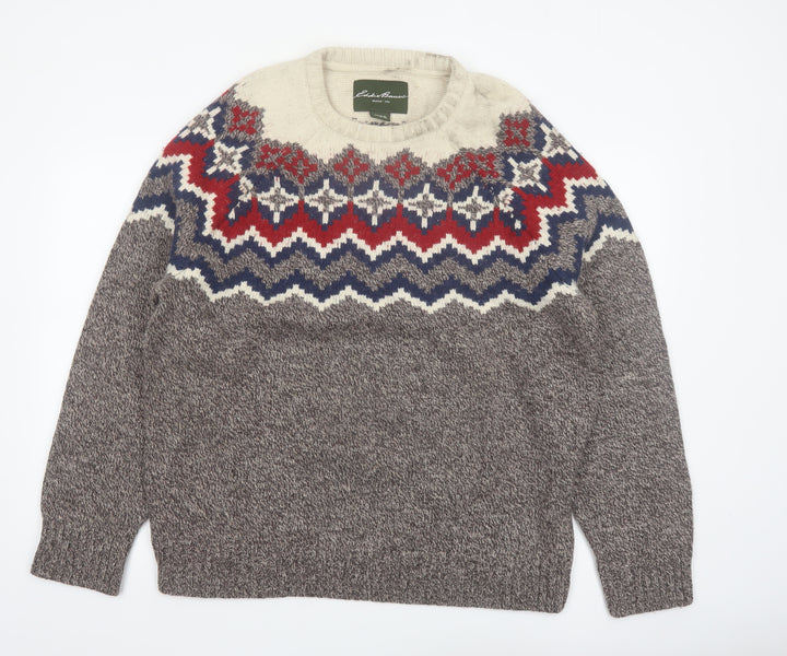 Eddie Bauer Men's Multicoloured Fair Isle Wool Blend Crew Neck Jumper XL