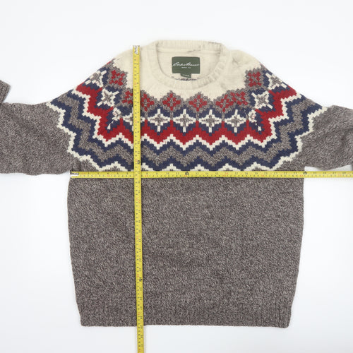 Eddie Bauer Men's Multicoloured Fair Isle Wool Blend Crew Neck Jumper XL