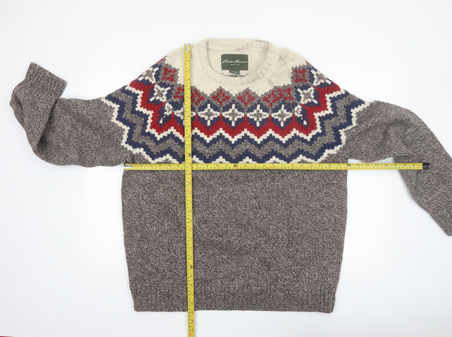 Eddie Bauer Men's Multicoloured Fair Isle Wool Blend Crew Neck Jumper XL
