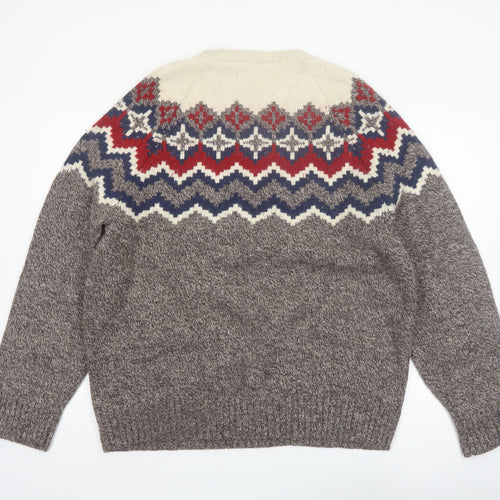 Eddie Bauer Men's Multicoloured Fair Isle Wool Blend Crew Neck Jumper XL