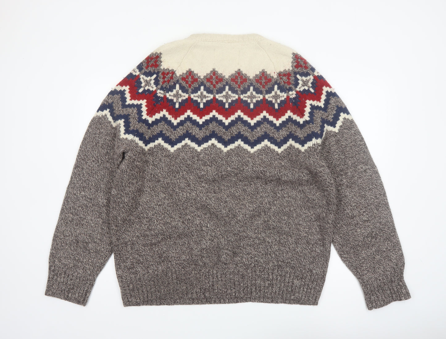 Eddie Bauer Men's Multicoloured Fair Isle Wool Blend Crew Neck Jumper XL