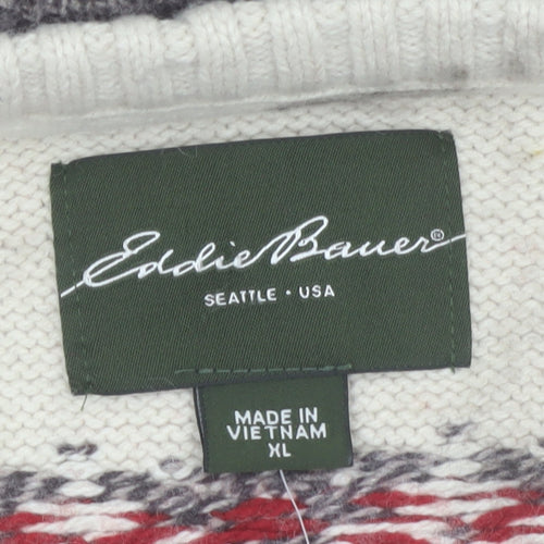Eddie Bauer Men's Multicoloured Fair Isle Wool Blend Crew Neck Jumper XL