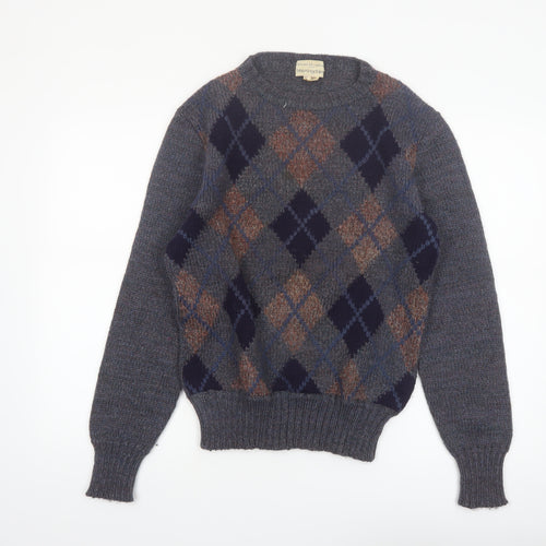 Tricots St. Raphael Mens Grey Argyle Wool Jumper Small