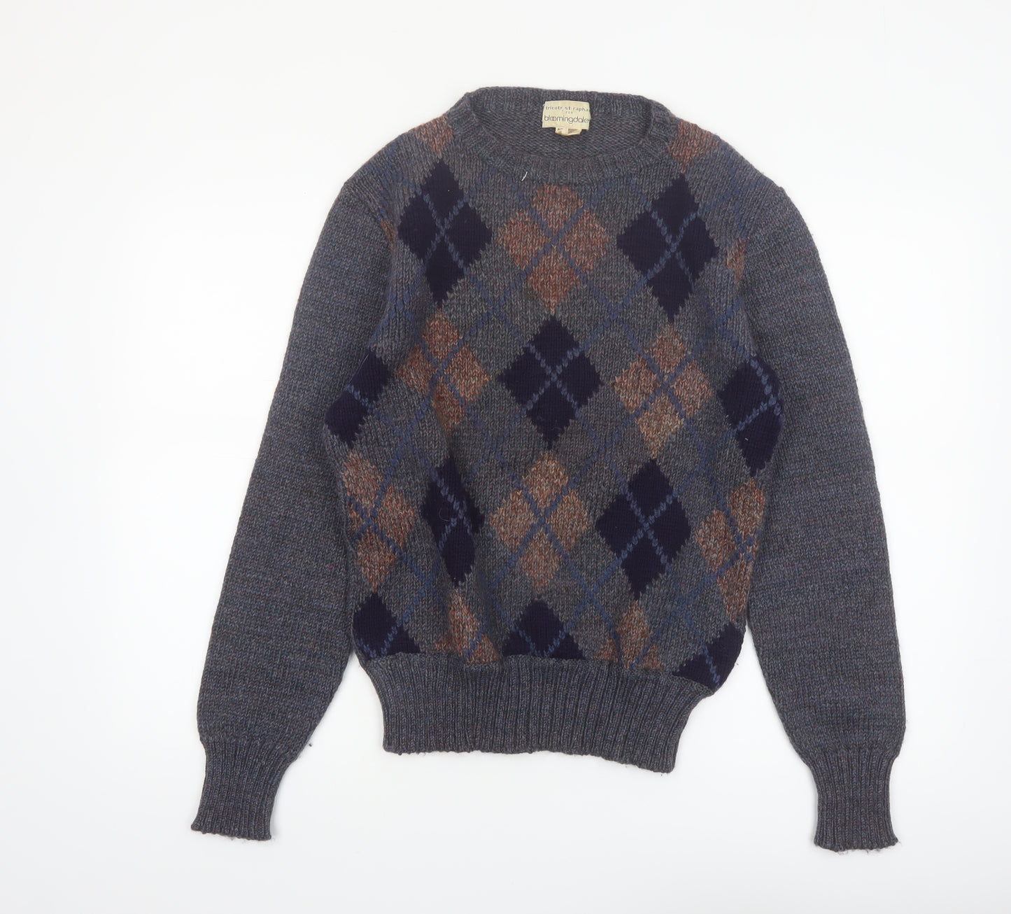 Tricots St. Raphael Mens Grey Argyle Wool Jumper Small