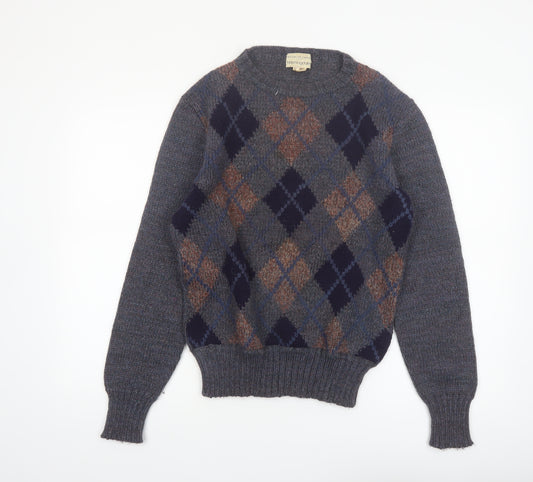 Tricots St. Raphael Mens Grey Argyle Wool Jumper Small