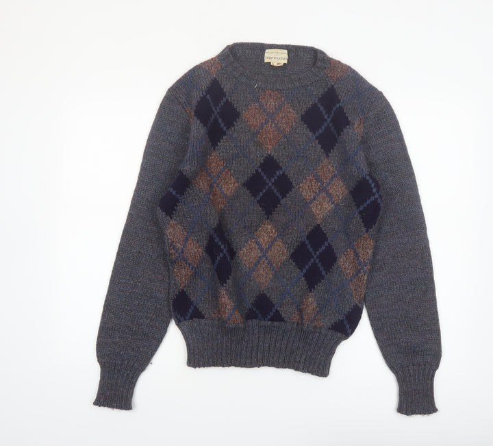 Tricots St. Raphael Mens Grey Argyle Wool Jumper Small