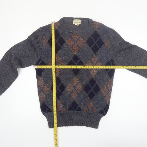 Tricots St. Raphael Mens Grey Argyle Wool Jumper Small