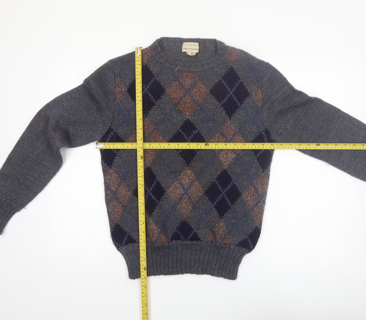Tricots St. Raphael Mens Grey Argyle Wool Jumper Small