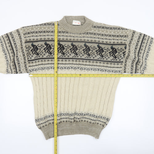 Comfort Zone Men’s Beige Fair Isle Cable-Knit Pullover Jumper XL