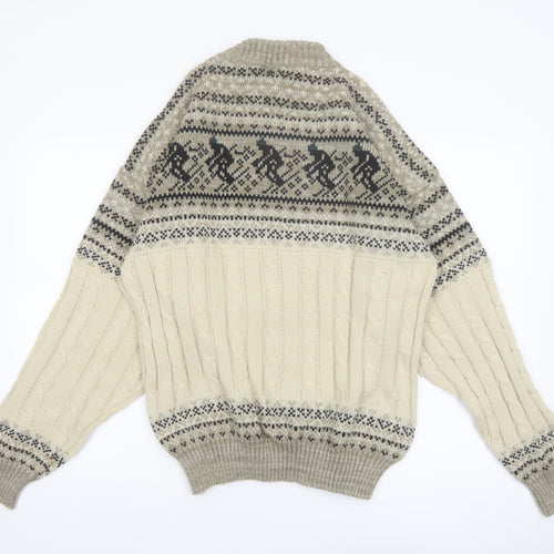 Comfort Zone Men’s Beige Fair Isle Cable-Knit Pullover Jumper XL