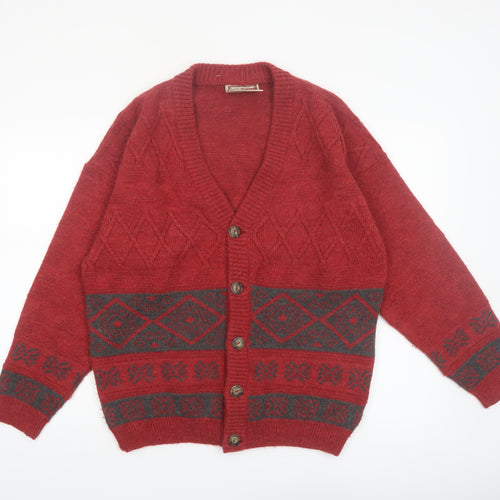 Luidiana Company Men's Red Wool Alpaca Cardigan M Fair Isle Knit