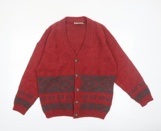 Luidiana Company Men's Red Wool Alpaca Cardigan M Fair Isle Knit