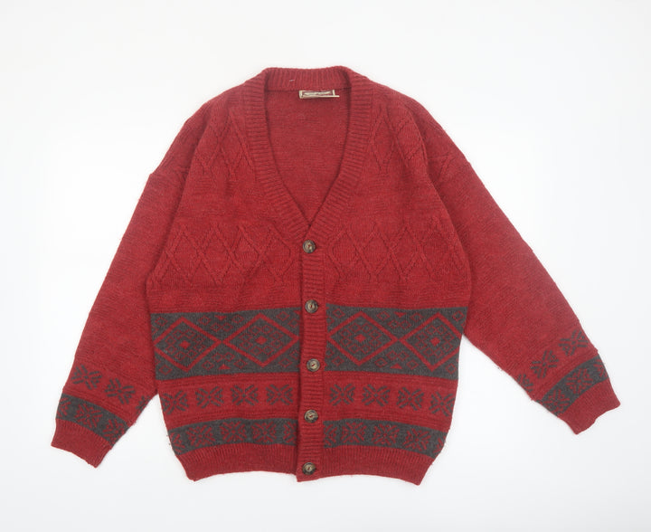 Luidiana Company Men's Red Wool Alpaca Cardigan M Fair Isle Knit