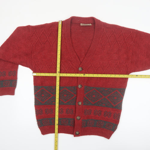 Luidiana Company Men's Red Wool Alpaca Cardigan M Fair Isle Knit