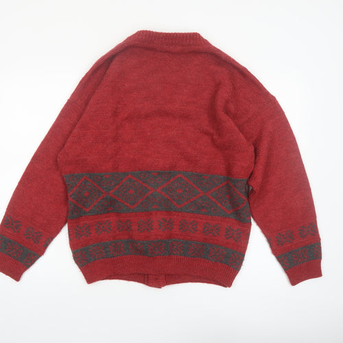 Luidiana Company Men's Red Wool Alpaca Cardigan M Fair Isle Knit