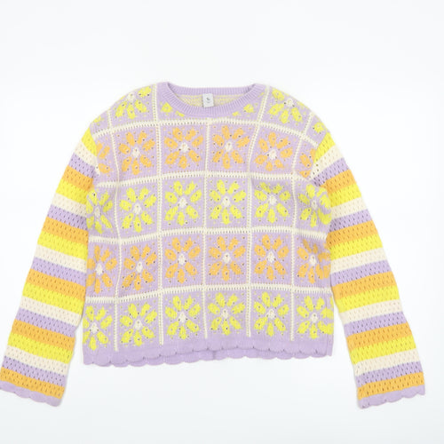 Tu Girls Lilac Yellow Crochet Knit Cotton Pullover Jumper 12 Years