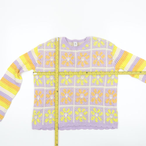 Tu Girls Lilac Yellow Crochet Knit Cotton Pullover Jumper 12 Years