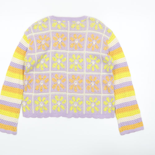 Tu Girls Lilac Yellow Crochet Knit Cotton Pullover Jumper 12 Years