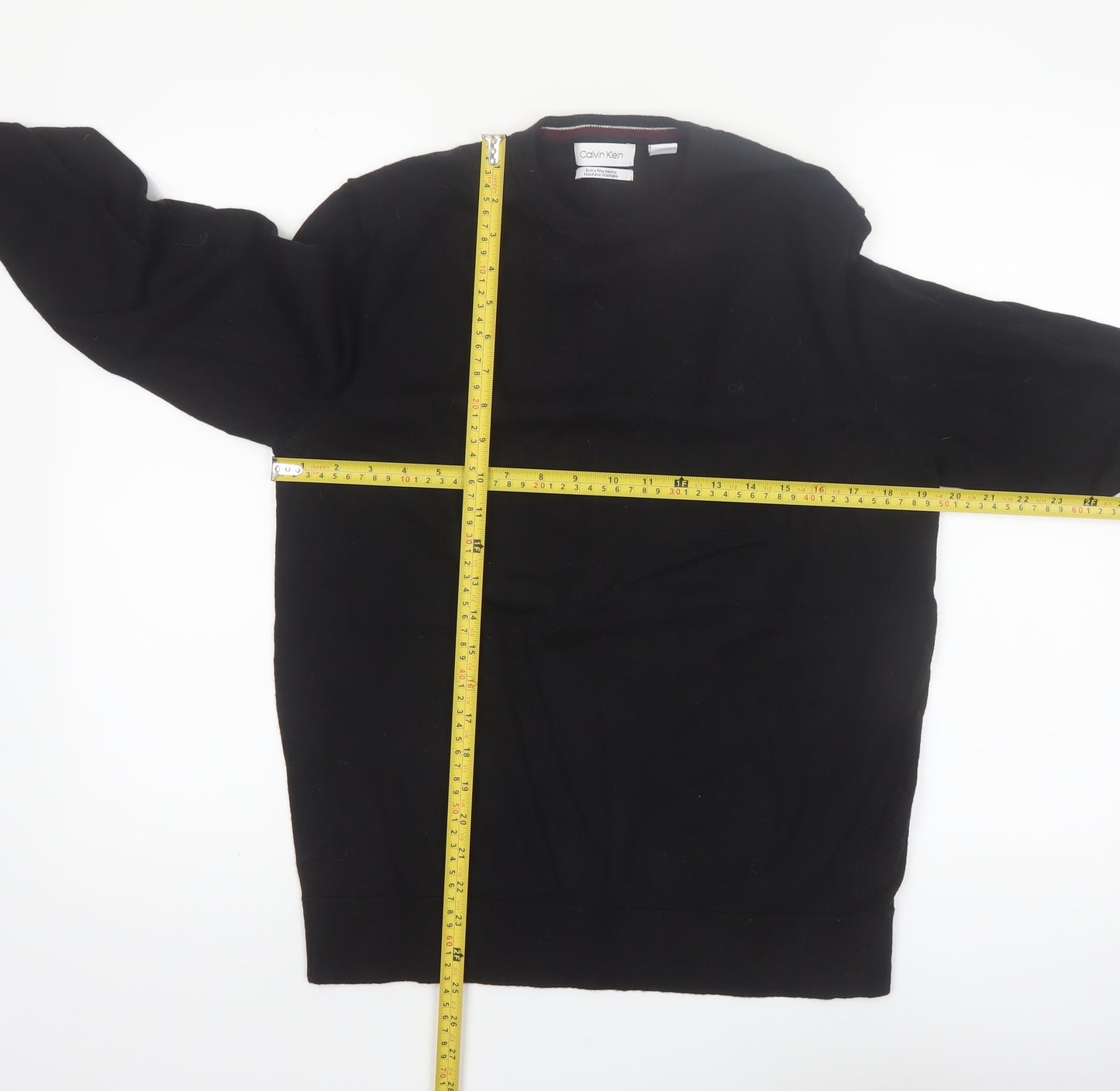 Calvin Klein Men’s Black Merino Wool Crew Neck Jumper Size L