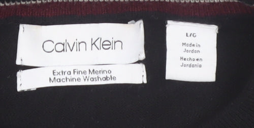 Calvin Klein Men’s Black Merino Wool Crew Neck Jumper Size L