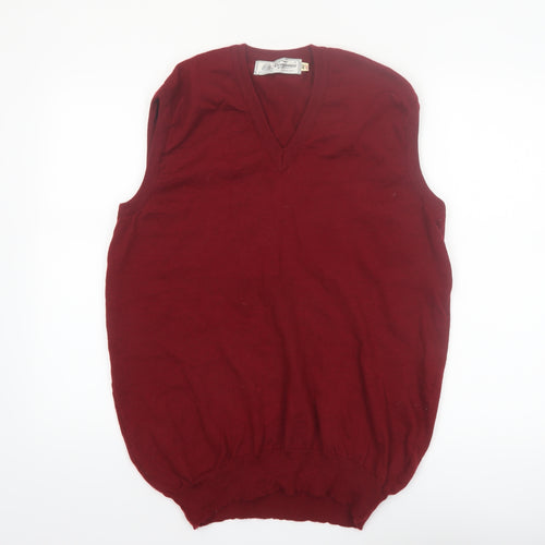 Companion Mens Red Wool V-Neck Sleeveless Vest Jumper L