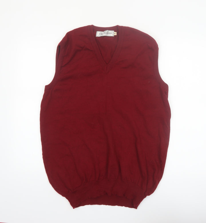 Companion Mens Red Wool V-Neck Sleeveless Vest Jumper L