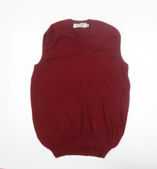 Companion Mens Red Wool V-Neck Sleeveless Vest Jumper L