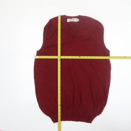 Companion Mens Red Wool V-Neck Sleeveless Vest Jumper L