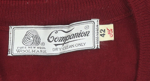 Companion Mens Red Wool V-Neck Sleeveless Vest Jumper L