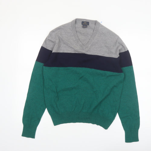 Brooks Brothers Men's Green Wool V-Neck Pullover Jumper Size L