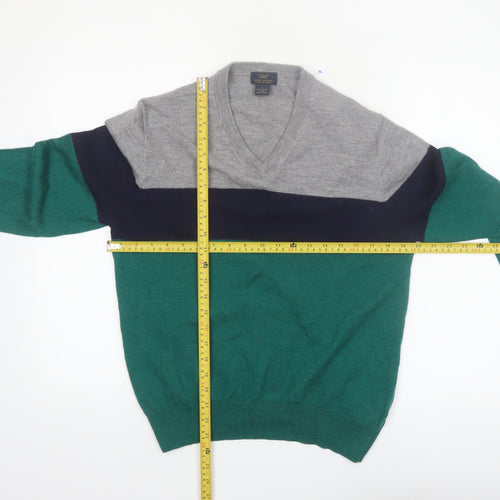 Brooks Brothers Men's Green Wool V-Neck Pullover Jumper Size L