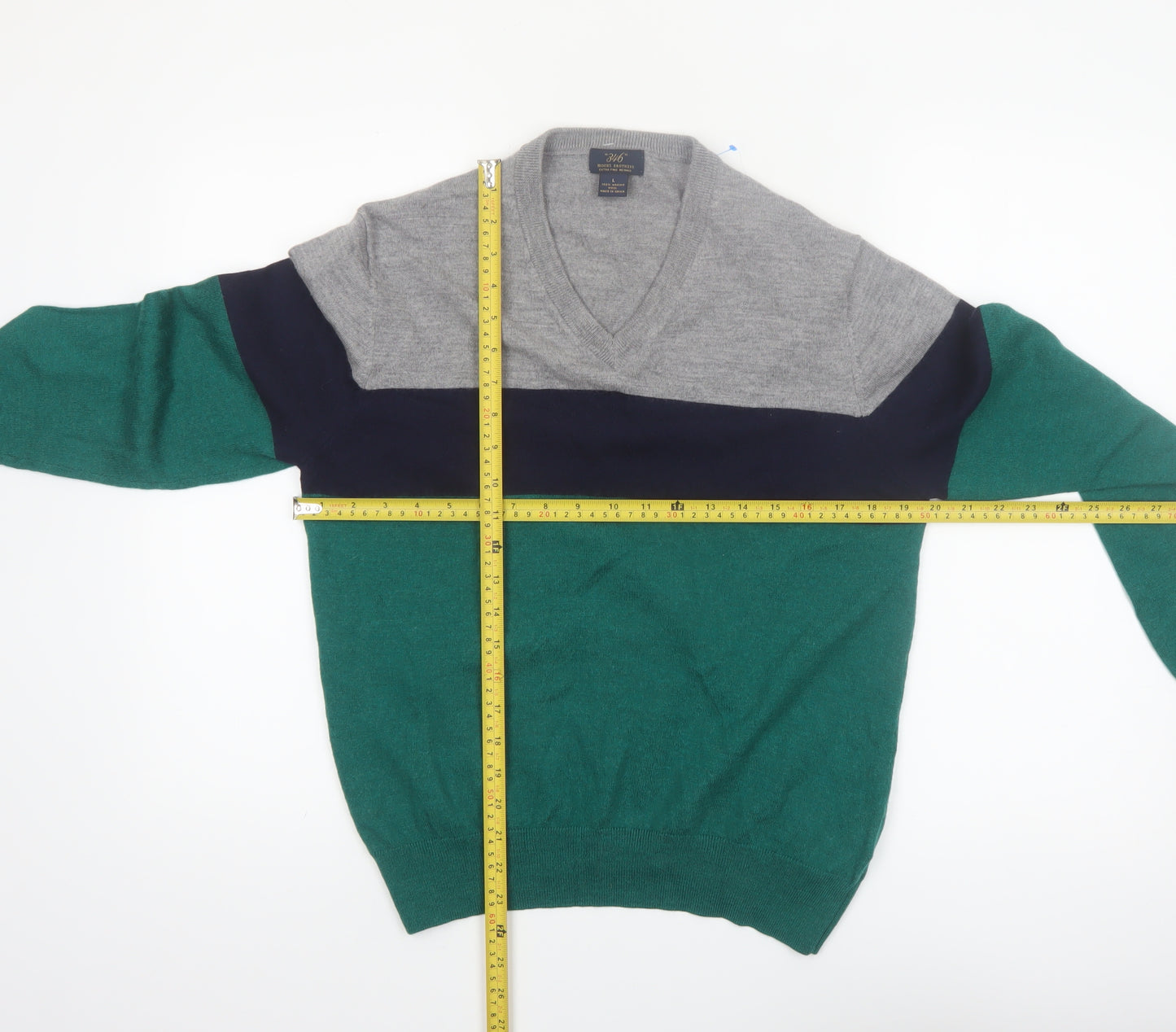 Brooks Brothers Men's Green Wool V-Neck Pullover Jumper Size L
