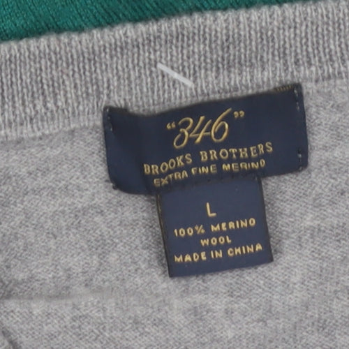 Brooks Brothers Men's Green Wool V-Neck Pullover Jumper Size L