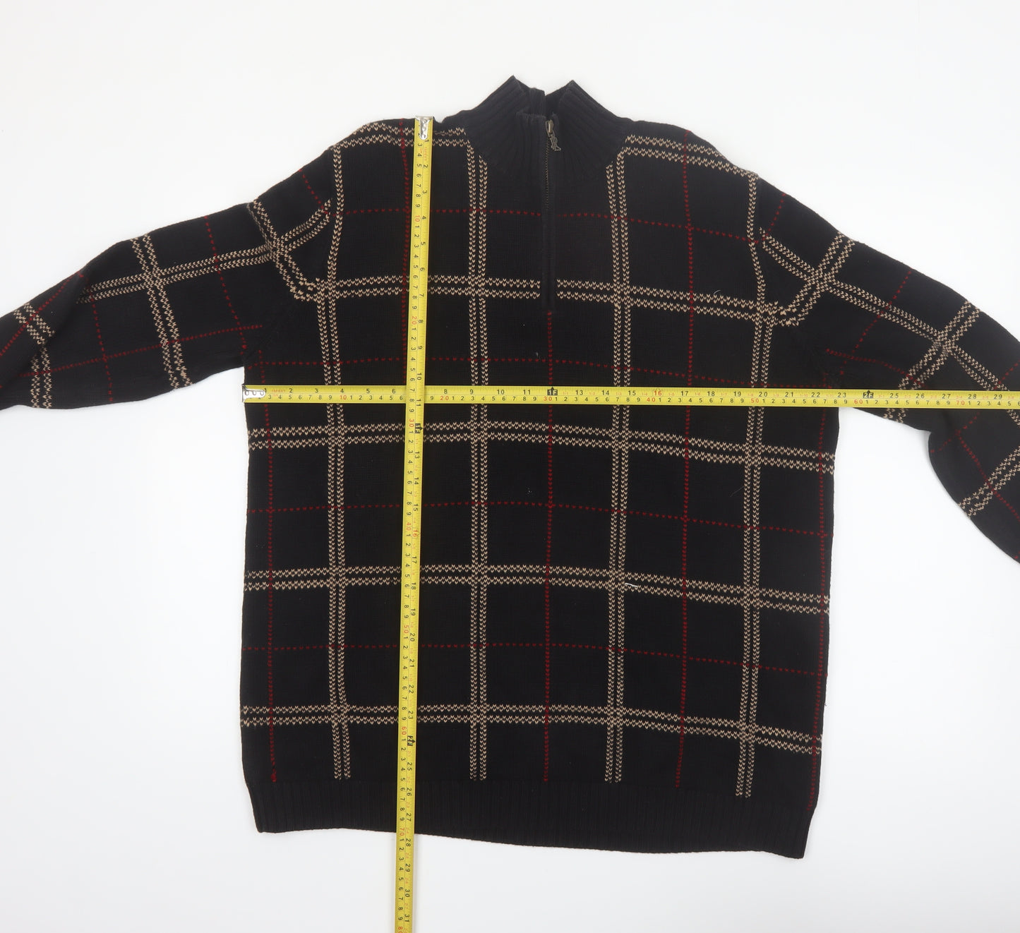 Ralph Lauren Men's Black Check Cotton 1/4 Zip Jumper XL