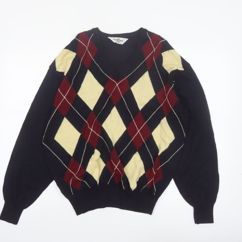 Dalmine Men’s Multicoloured Argyle Wool V-Neck Jumper L
