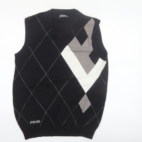 PING Mens Black Argyle Cotton Golf Vest M Sleeveless Classic Knit