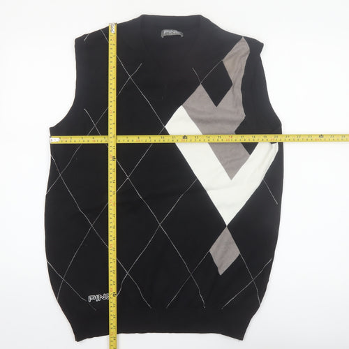 PING Mens Black Argyle Cotton Golf Vest M Sleeveless Classic Knit